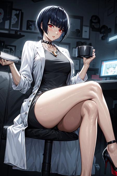 00252-2049891457-masterpiece, best quality, 1girl,labcoat, dress, red eyes, black hair,high heels,necklace,parted lips,,bangs,short hair,  ,cross.png